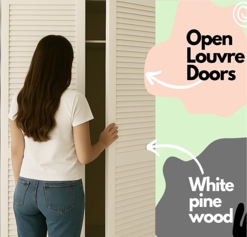 White solid louvre wardrobe - white,
